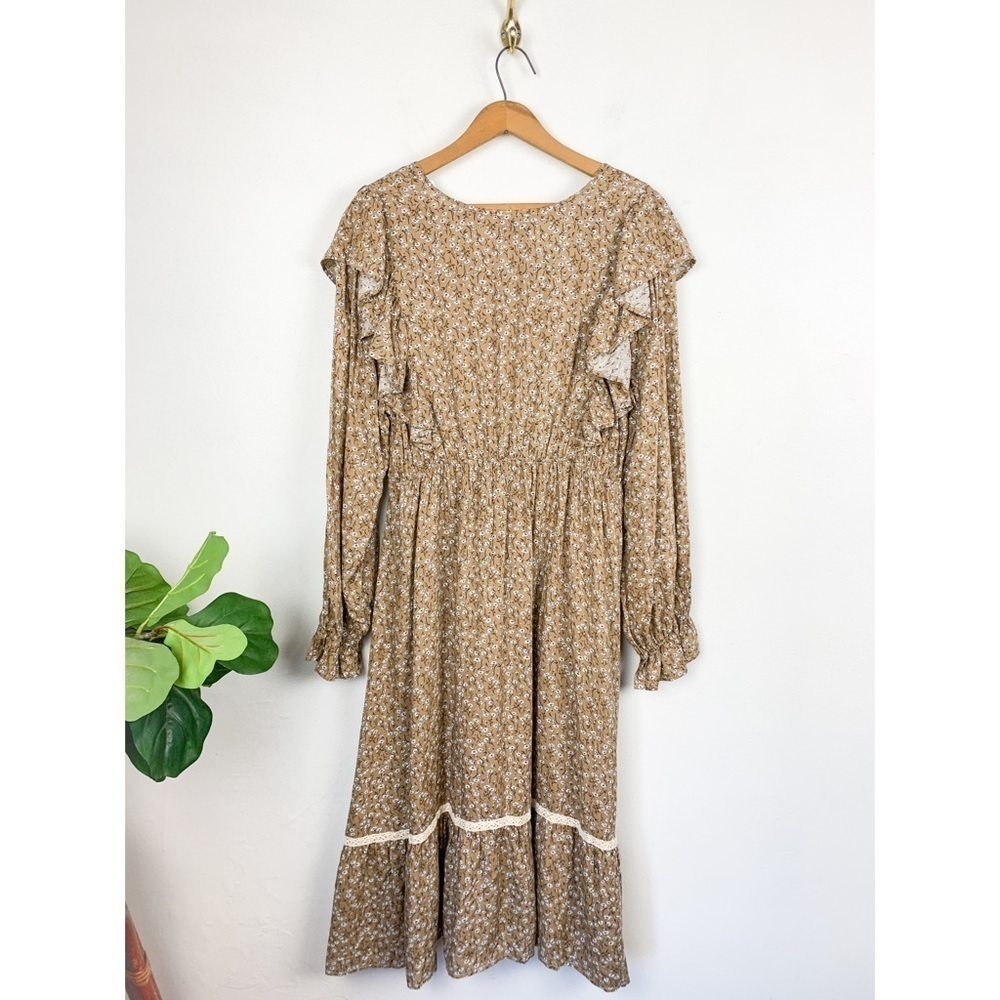 NWT Gigio USA Ruffle Floral Prairie Peasant Midi Dress Sz L - Picture 2 of 9